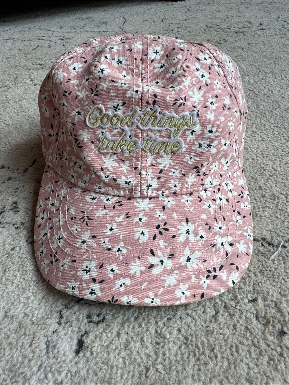 Good Things Take Time Pink Floral Kids Cap